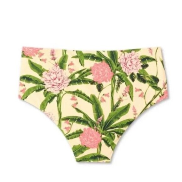 Agua Bendita Peony Botanical/Stripe Print Reversible High Waist Bikini Bottoms - Picture 2 of 4